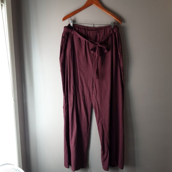Civico 51 New! Made in Italy Burgundy Wide Linen Cotton Tie-Waist Pants Size 1X - Picture 2 of 16